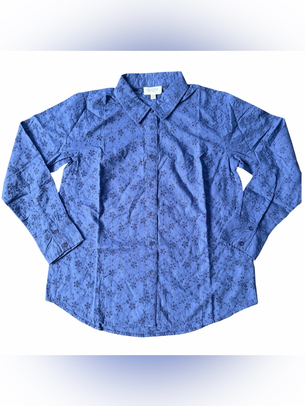 Candace Cameron Bure Blue Eyelet Button Front Shirt XS Petite NWOT